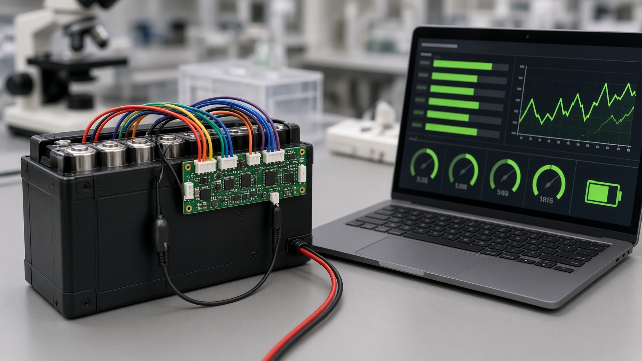 Battery pack with BMS board and cell voltage display